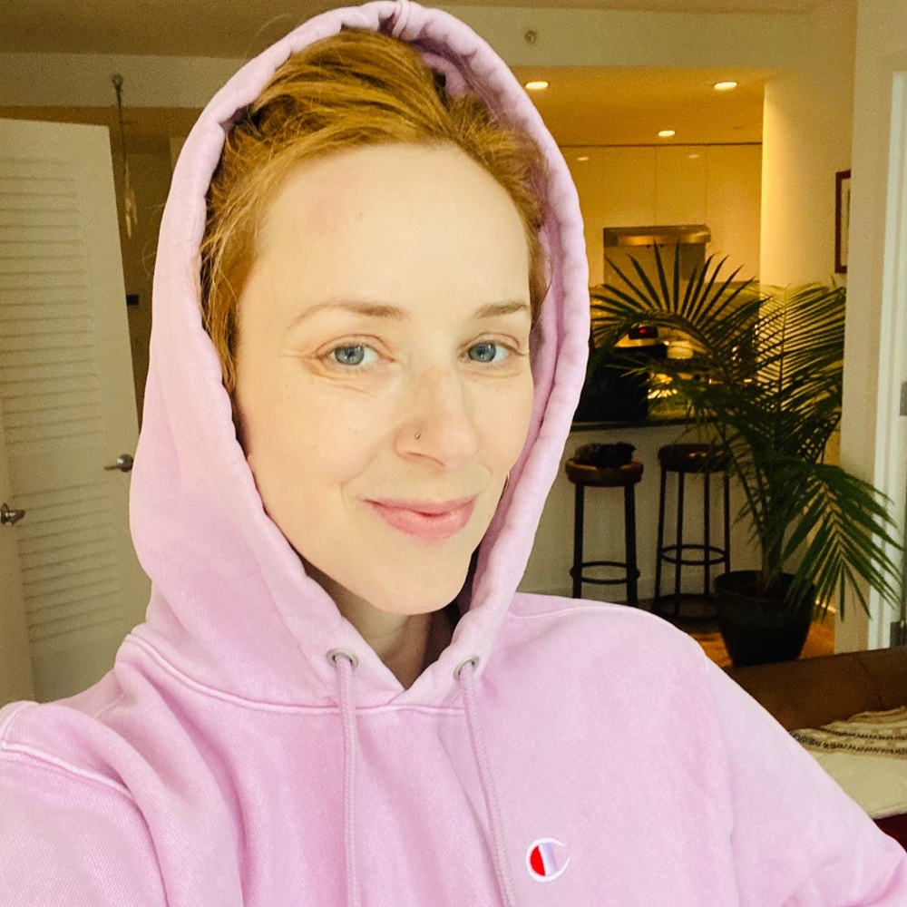 Ice Cake Pink Champion Classic Logo Patch Hoodie Sweatshirt - Size Large